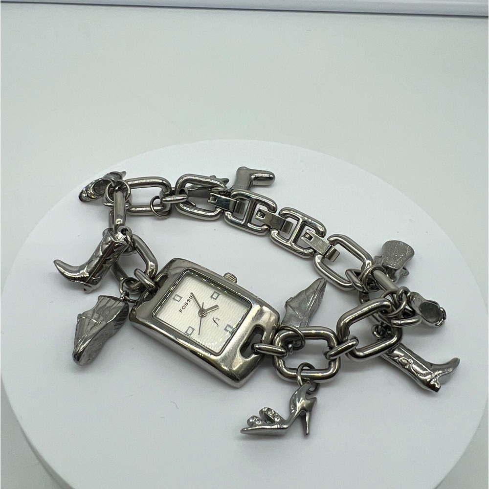 FOSSIL F2 Shoe Charms Square Stainless Steel Adjustable Length Silver Watch